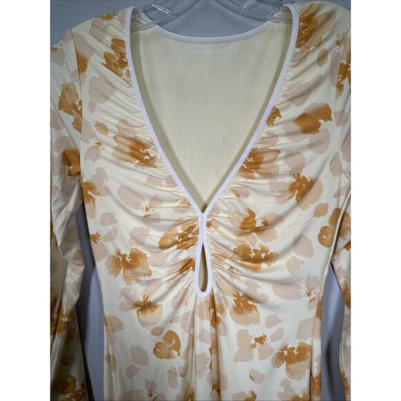Abercrombie & Fitch Midi Dress SP Yellow Floral Long Sleeve Keyhole Wedding‎ - Picture 3 of 8